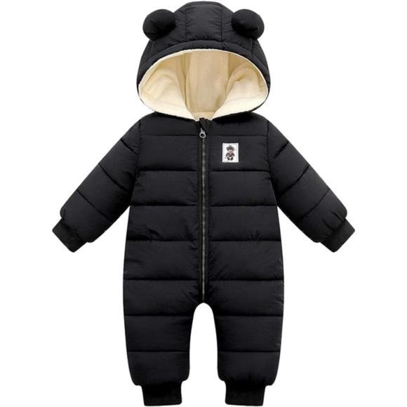 Snowsuit Winter Clothes Newborn Hooded Jacket Toddler Jumpsuit Coat, Black - Picture 1 of 5